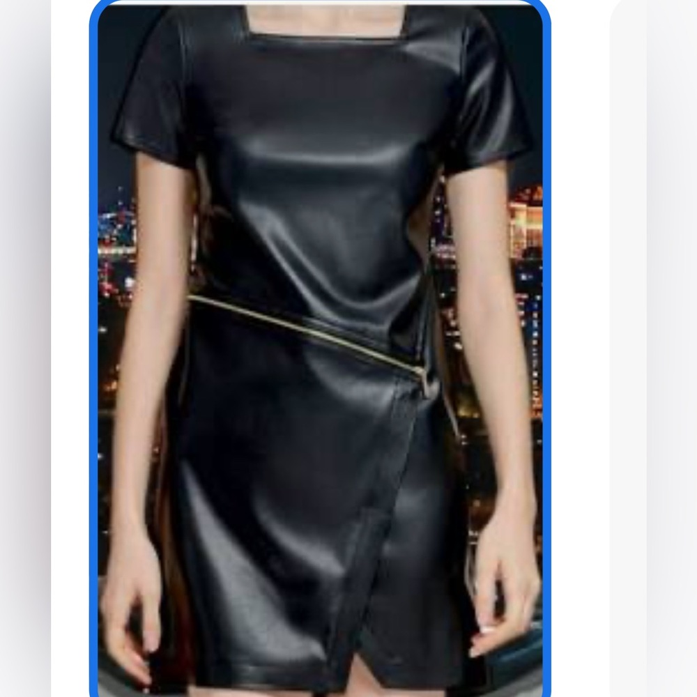 Calvin Klein Faux-leather zipper trim dress 6 new without tags